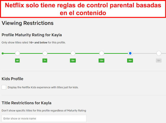 Captura de pantalla de restricciones de visualizaci&oacute;n de Netflix