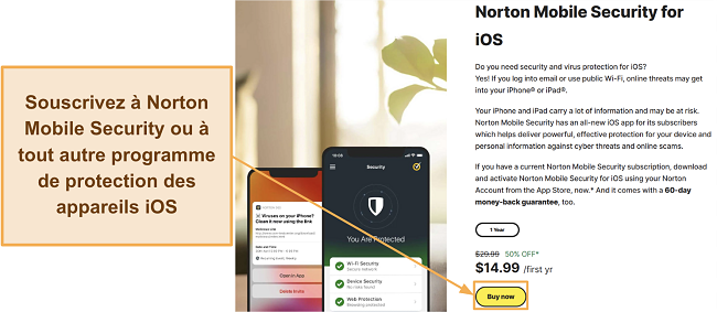 Capture d'&eacute;cran montrant comment s'abonner &agrave; Norton Mobile Security