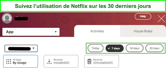 Capture d'&eacute;cran de l'utilisation du contr&ocirc;le parental Netflix