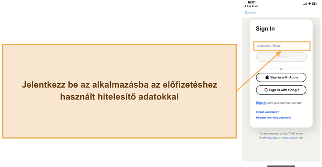 K&eacute;pernyők&eacute;p a Norton mobilalkalmaz&aacute;sba val&oacute; bejelentkez&eacute;sről