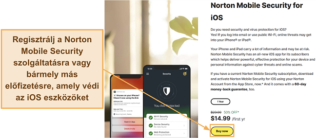K&eacute;pernyők&eacute;p a Norton Mobile Security feliratkoz&aacute;sr&oacute;l