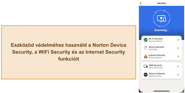 K&eacute;pernyők&eacute;p a Norton k&uuml;l&ouml;nb&ouml;ző biztons&aacute;gi funkci&oacute;ir&oacute;l