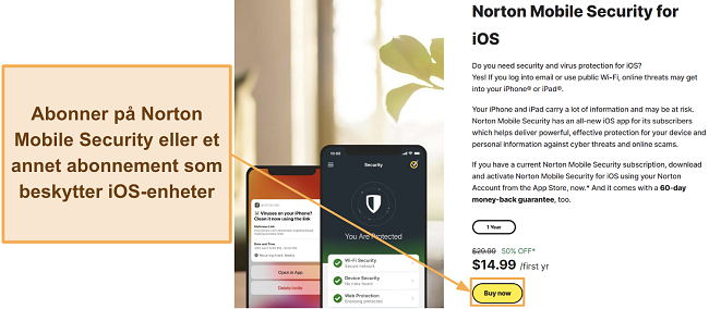 Skjermbilde som viser hvordan man abonnerer p&aring; Norton Mobile Security