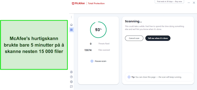 Mcafee antivirus gjennomgang hurtigskanning p&aring;g&aring;r