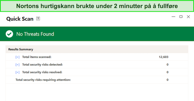 Norton gjennomg&aring;r sikkerhet hurtigskanning