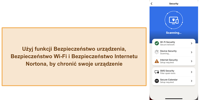 Zrzut ekranu r&oacute;żnych funkcji bezpieczeństwa Norton