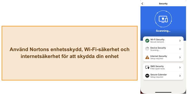 Sk&auml;rmdump av Nortons olika s&auml;kerhetsfunktioner