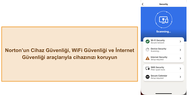 Norton'un &ccedil;eşitli g&uuml;venlik &ouml;zelliklerinin ekran g&ouml;r&uuml;nt&uuml;s&uuml;