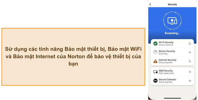 Ảnh chụp c&aacute;c t&iacute;nh năng bảo mật đa dạng của Norton