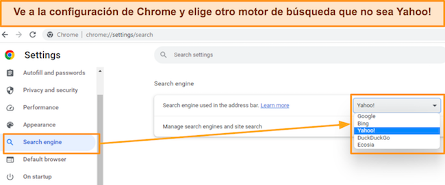 Captura de pantalla que muestra la pesta&ntilde;a del motor de b&uacute;squeda de Chrome