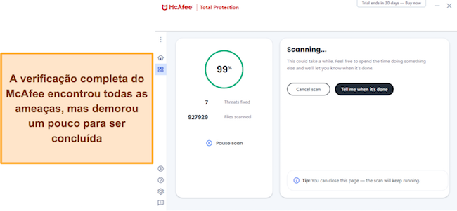 A verifica&ccedil;&atilde;o realizada foi completa e detectou com sucesso todas as amea&ccedil;as