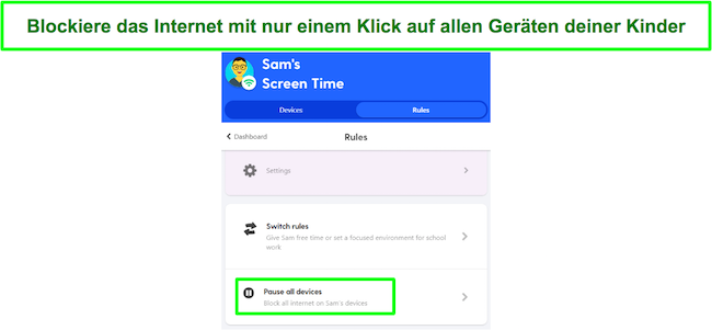 Screenshot des Anhaltens aller Ger&auml;te mit einem einzigen Klick