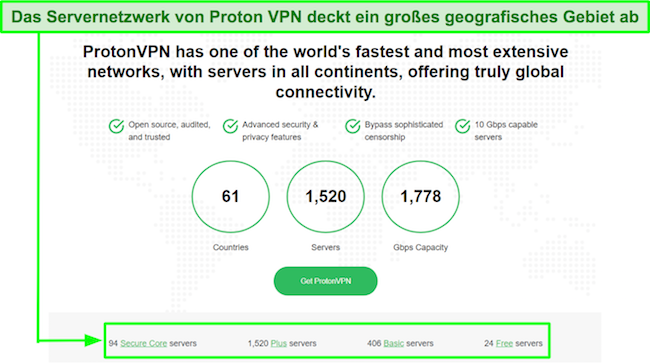 Screenshot, der die Anzahl der Server zeigt, die in verschiedenen Proton VPN-Pl&auml;nen verf&uuml;gbar sind