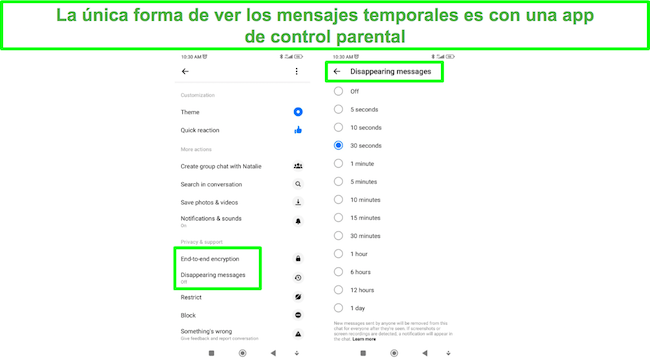 La aplicaci&oacute;n de control parental puede ver una captura de pantalla de una conversaci&oacute;n secreta en Messenger