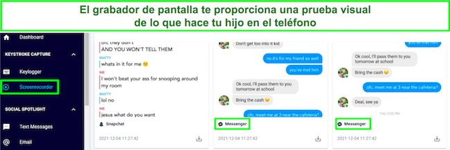 La aplicaci&oacute;n de control parental proporciona una captura de pantalla de evidencia visual