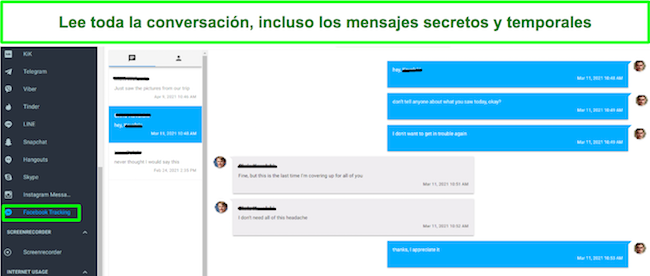 La aplicaci&oacute;n de control parental lee la conversaci&oacute;n completa en la captura de pantalla de Messenger