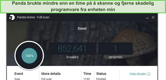 Skjermbilde av Panda Antivirus som aktivt skanner og oppdager skadelig programvare p&aring; en Windows-datamaskin, og demonstrerer dets robuste beskyttelsesevner mot skadelig programvare.