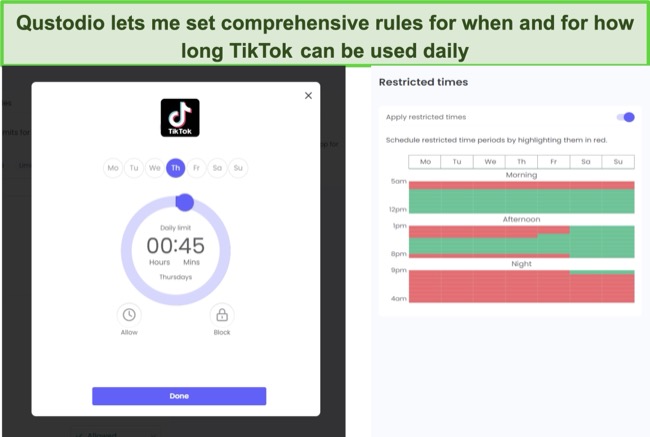 Use the Qustodio screen time tools to prevent TikTok addiction