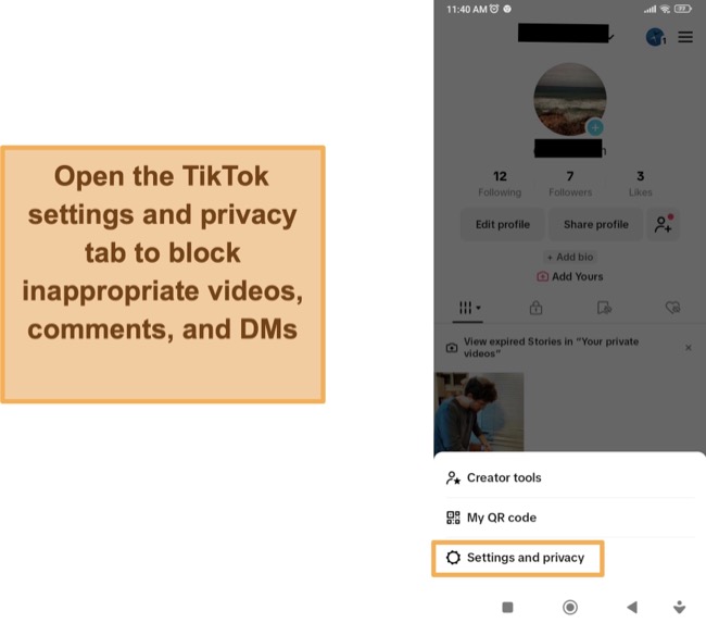 You need to open the settings and privacy settings on your child&rsquo;s TikTok account