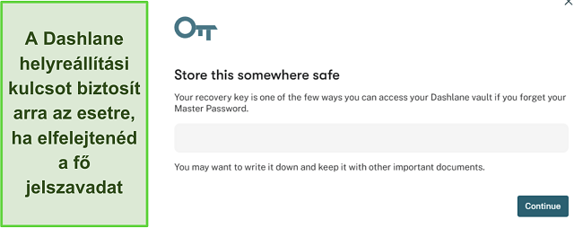 K&eacute;pernyők&eacute;p a Dashlane helyre&aacute;ll&iacute;t&aacute;si kulcs funkci&oacute;j&aacute;r&oacute;l