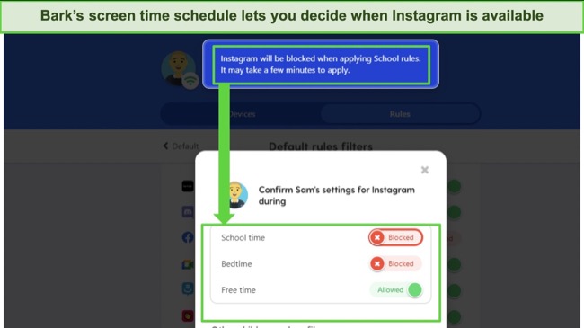 graphic showing Bark's screen time settings