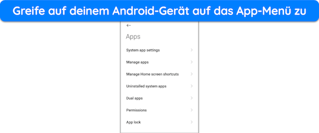 Screenshot, der das Apps-Men&uuml; auf einem Android-Ger&auml;t zeigt