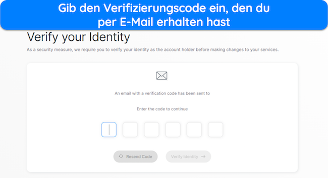 Screenshot, der zeigt, wie Sie Ihre Identit&auml;t f&uuml;r die Stornierung &uuml;berpr&uuml;fen