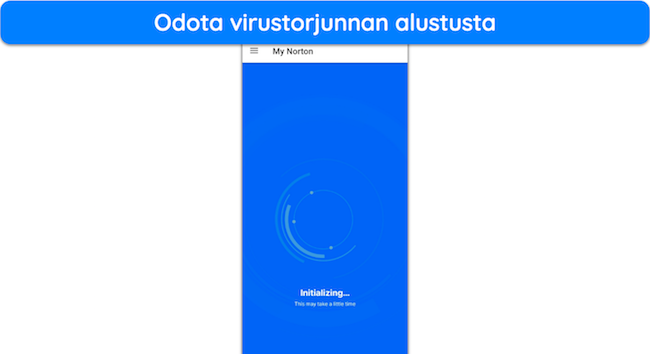 N&auml;ytt&ouml;kaappaus, jossa n&auml;kyy Nortonin alustus Androidissa ensimm&auml;isen sis&auml;&auml;nkirjautumisen j&auml;lkeen