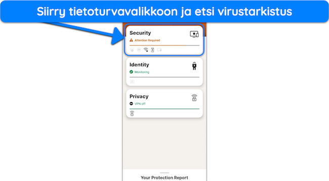 N&auml;ytt&ouml;kaappaus, joka n&auml;ytt&auml;&auml;, kuinka p&auml;&auml;set Nortonin suojausvalikkoon