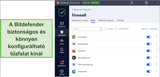 Bitdefender tűzfal fel&uuml;let&eacute;nek k&eacute;pe