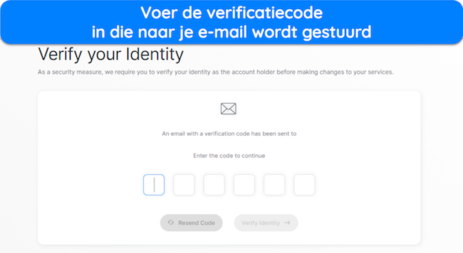 Schermafbeelding die laat zien hoe u uw identiteit kunt verifi&euml;ren voor annulering