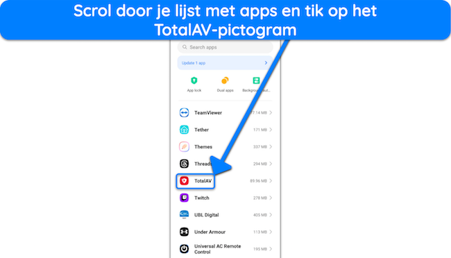 Schermafbeelding van TotalAV in de ge&iuml;nstalleerde Android-apps