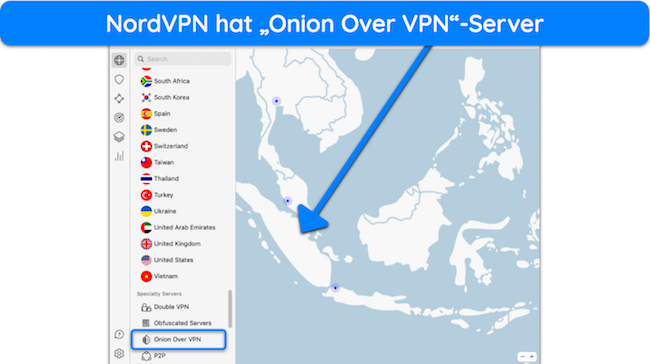 Sie ben&ouml;tigen nicht einmal den Tor-Browser, wenn Sie die Onion-Over-VPN-Server von NordVPN verwenden