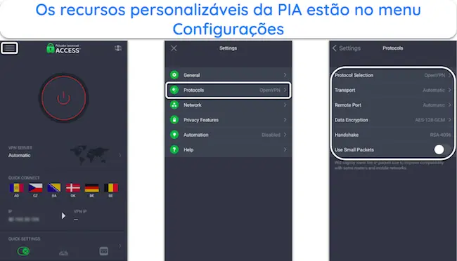 Defina as definições da PIA para satisfazer as suas necessidades de ligação móvel