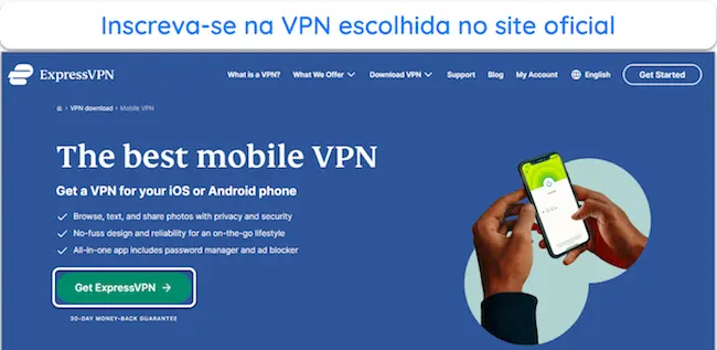captura de ecrã do site da ExpressVPN, destacando o botão ‘Get ExpressVPN’