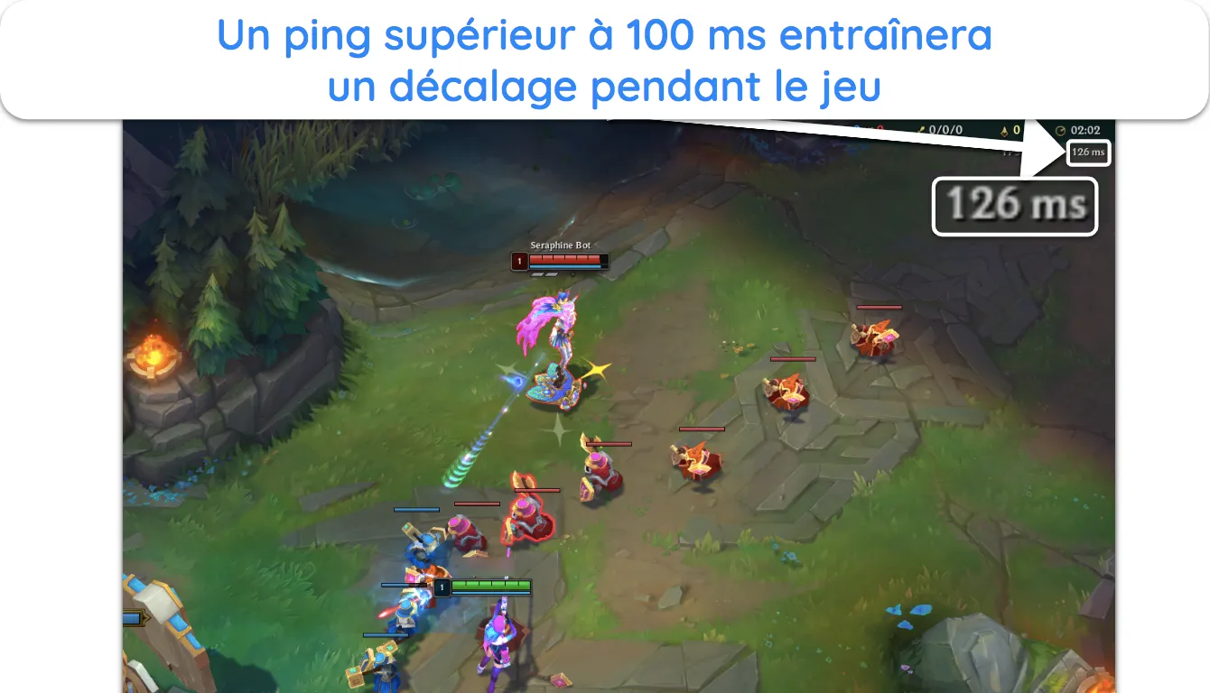 Capture d'&eacute;cran mettant en &eacute;vidence le ping qui provoquera un d&eacute;calage dans les jeux en ligne.