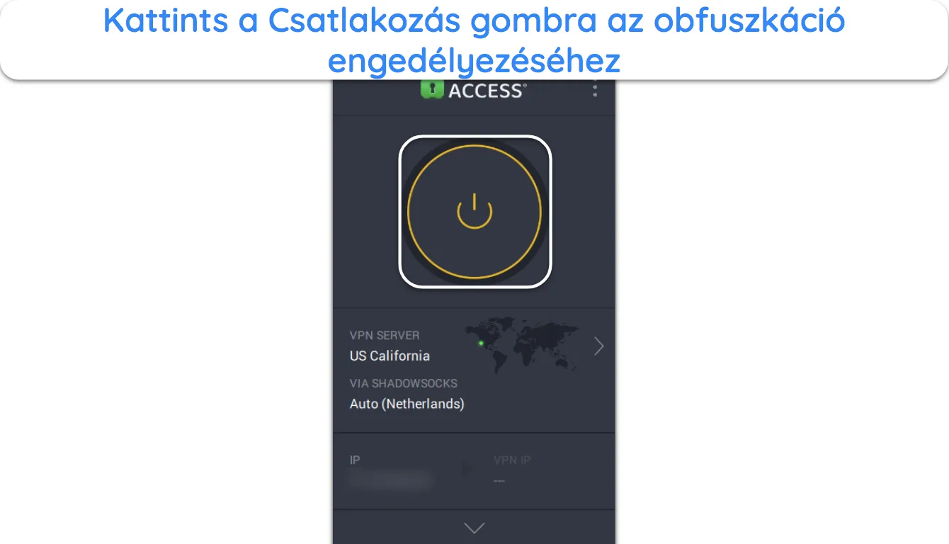 K&eacute;pernyők&eacute;p, amely bemutatja, hogyan csatlakozhat a PIA-hoz a hom&aacute;lyos&iacute;t&aacute;s enged&eacute;lyez&eacute;se ut&aacute;n.