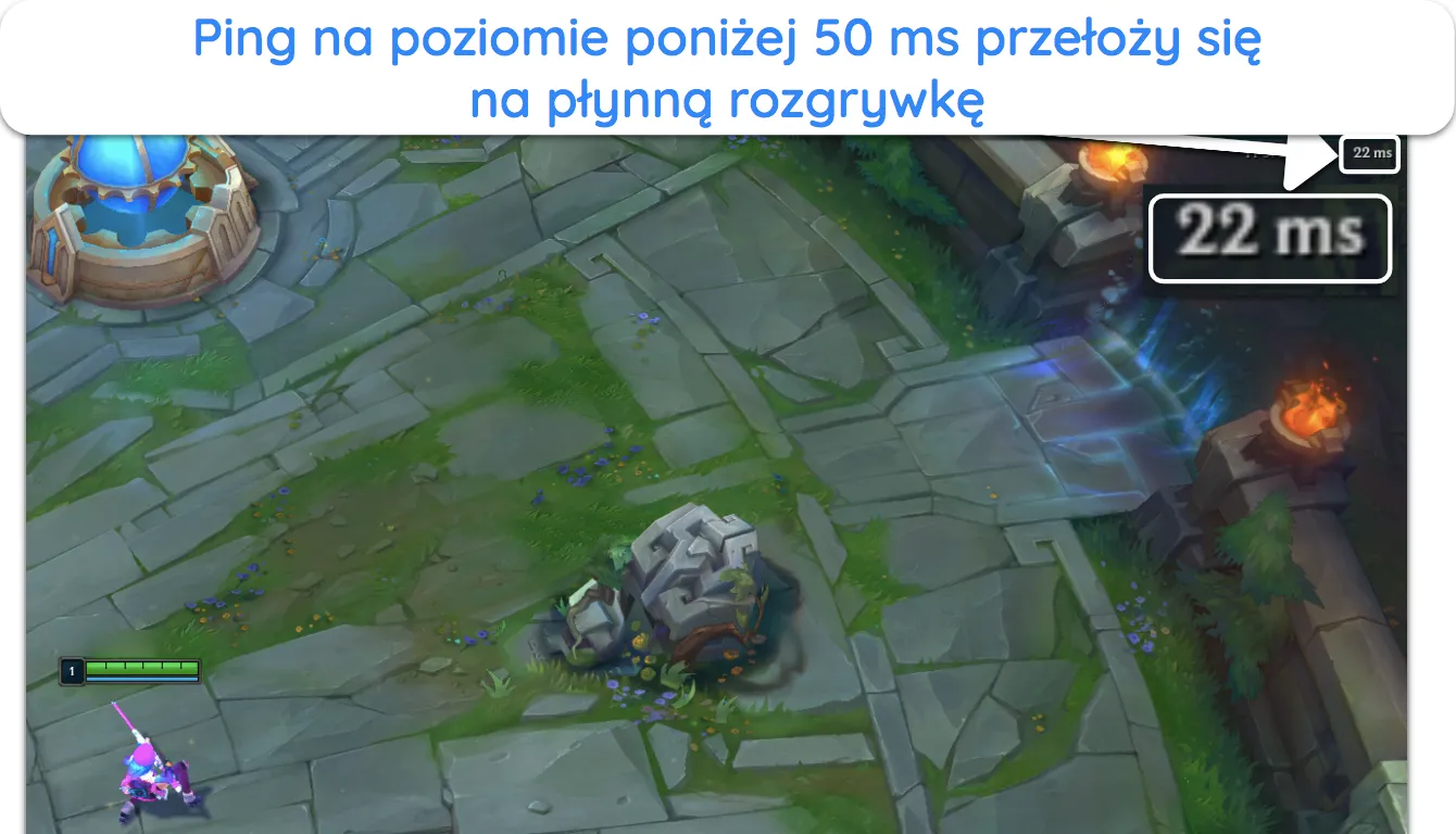 Zrzut ekranu pokazujący, jaki ping powoduje op&oacute;źnienia w grach online.