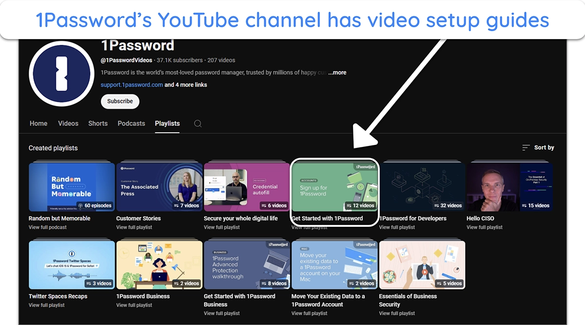 Image of 1Password's YouTube channel, highlighting its