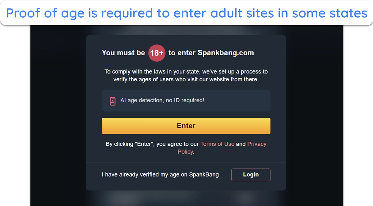 image of SpankBang's notice to users that they must provide proof of age before they can access the site.