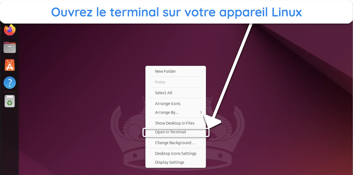 Capture d'&eacute;cran montrant comment acc&eacute;der au terminal sur Ubuntu.