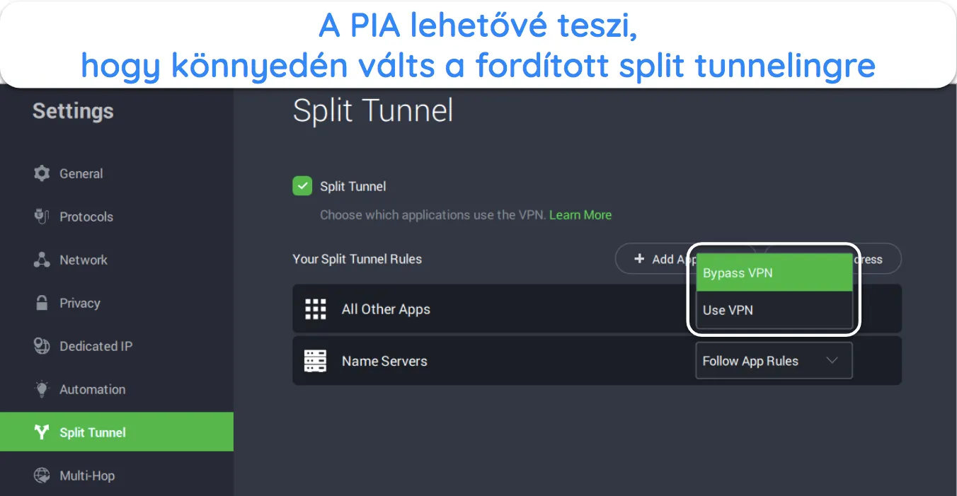 K&eacute;pernyők&eacute;p, amely bemutatja, hogyan v&aacute;laszthat az osztott alag&uacute;tt&iacute;pusok k&ouml;z&ouml;tt a PIA alkalmaz&aacute;saiban.
