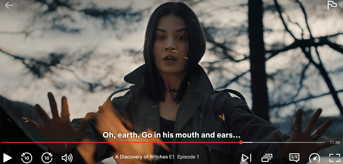 Screenshot of the first episode of A Discovery of Witches streaming on Netflix US