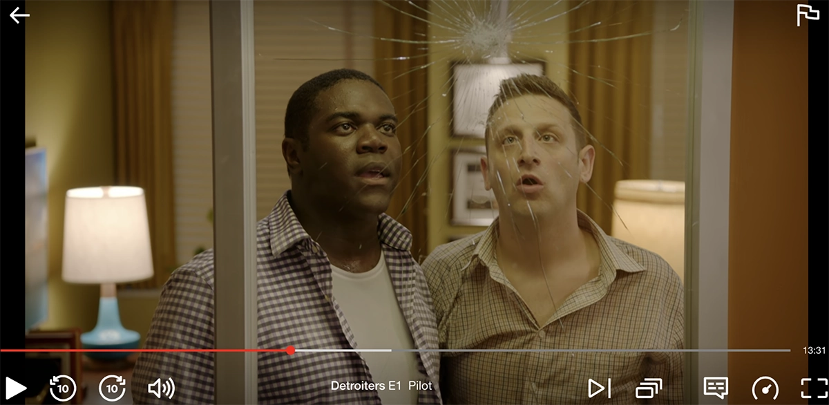 Screenshot of Detroiters' episode 1 streaming on Netflix US