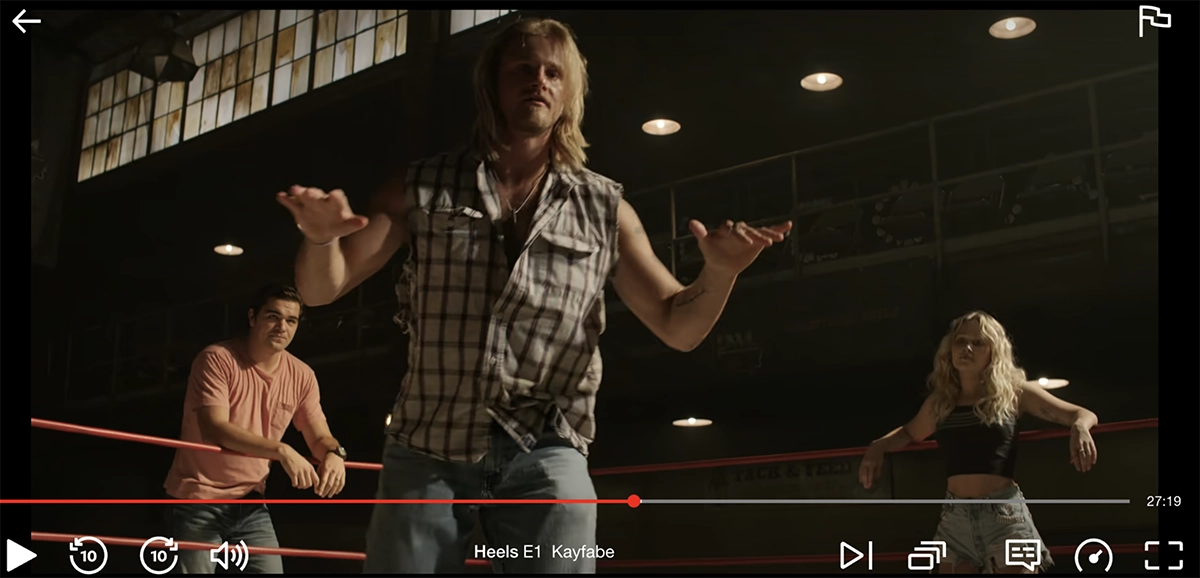 Screenshot of Heels episode 1 streaming on Netflix US