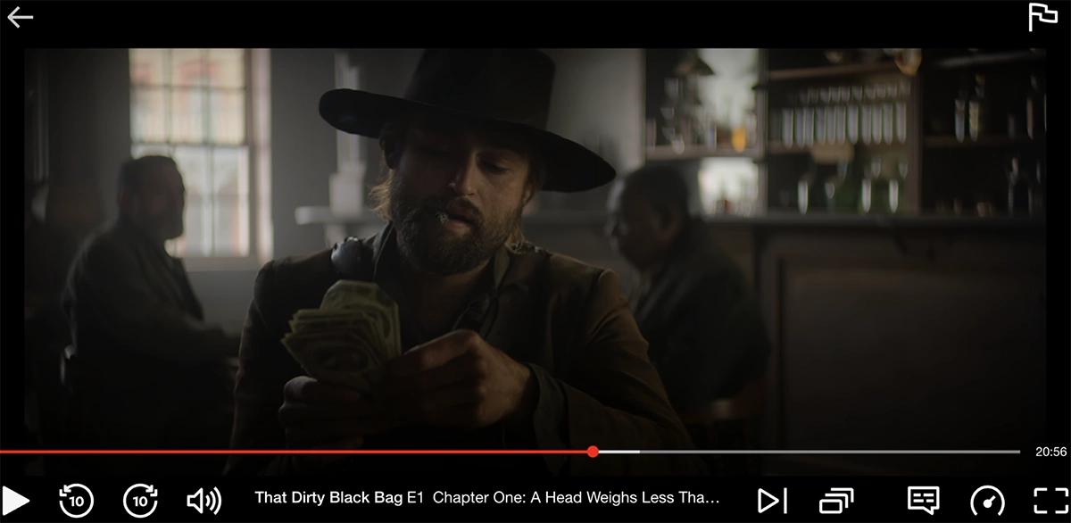 Screenshot of the first episode of That Dirty Black Bag streaming on Netflix US
