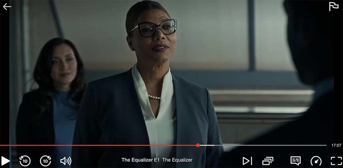Screenshot of The Equalizer series' first episode of season 1 streaming on Netflix US