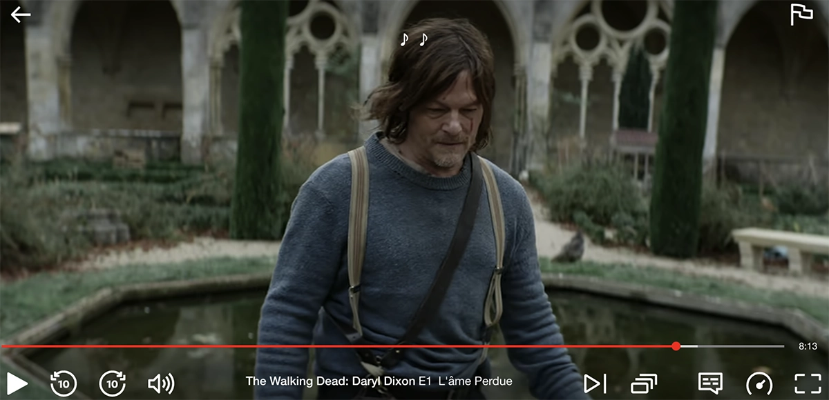 Screenshot of The Walking Dead: Daryl Dixon episode 1 streaming on Netflix US