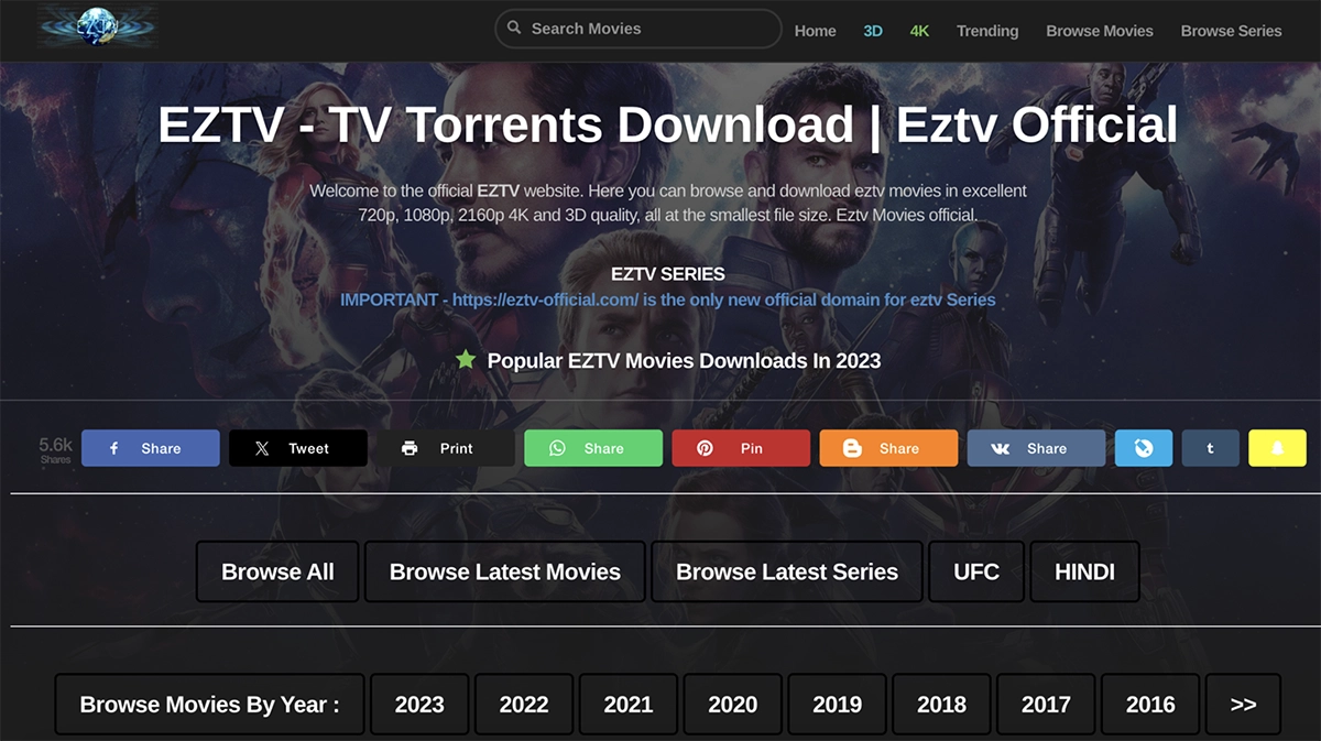 K&eacute;pernyők&eacute;p az EZTV kezdőlapj&aacute;r&oacute;l.