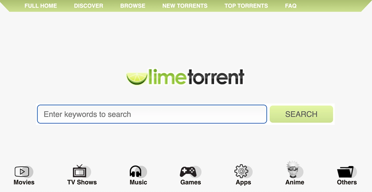 K&eacute;pernyők&eacute;p a Lime Torrent honlapj&aacute;r&oacute;l.